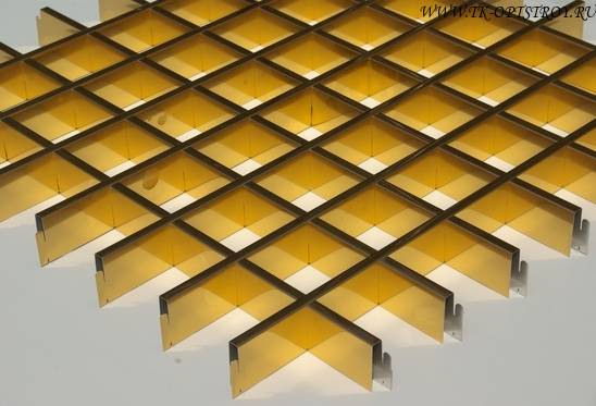 Потолок грильято GL15 60х60 ( выс.37/шир.15) золото А111, алюминий
